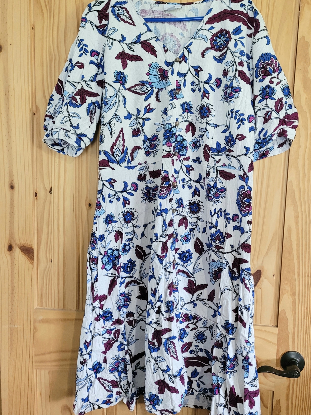 Liz Claiborne White Dress with Blue and Purple Floral Print